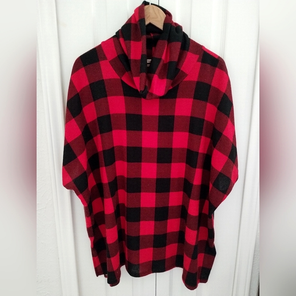 Buffalo Check Cowl Neck Sweater /Poncho